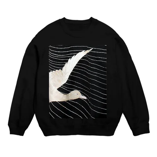 黒と白　水鳥の柄 Crew Neck Sweatshirt