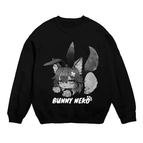 ばにーねこ(モノクロ×白ロゴ) Crew Neck Sweatshirt