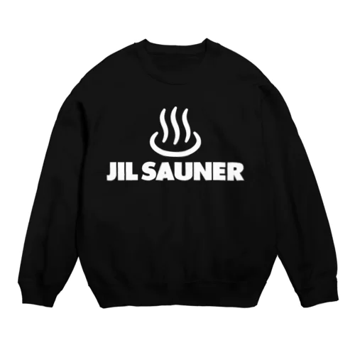 JIL SAUNER-ジルサウナー-温泉・銭湯マーク 白ロゴ Crew Neck Sweatshirt