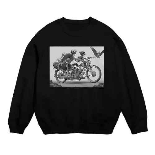 バイクとドクロ（黒メイン） Crew Neck Sweatshirt