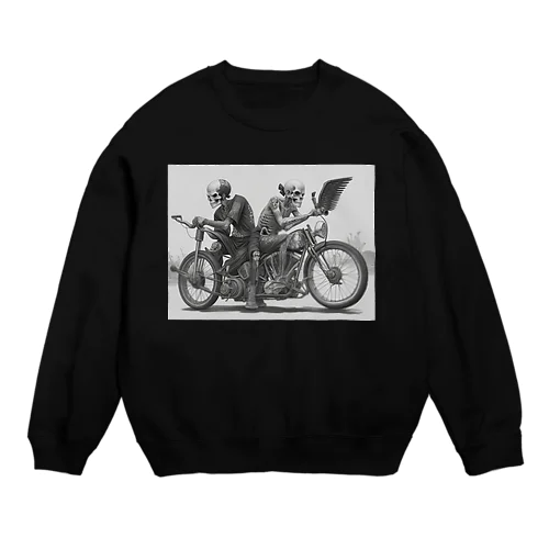 バイクとドクロ（黒メイン） Crew Neck Sweatshirt