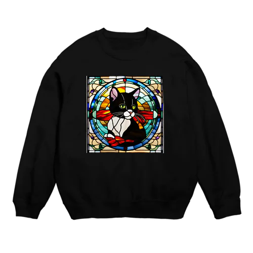 ステンドグラスの黒猫 Crew Neck Sweatshirt