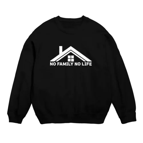 ノーファミリーノーライフ 煙突屋根に窓デザイン ホワイト Crew Neck Sweatshirt