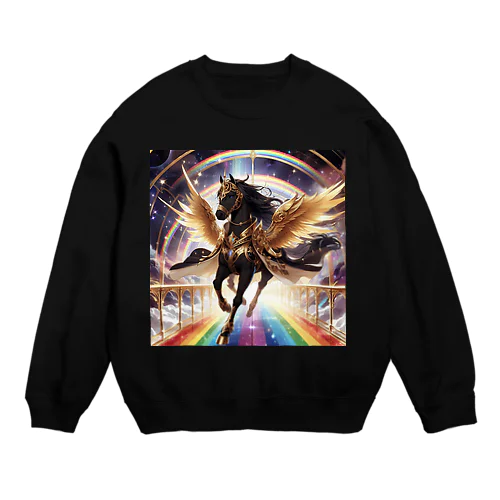 宇宙の虹を駆ける金鎧の黒ペガサス Crew Neck Sweatshirt