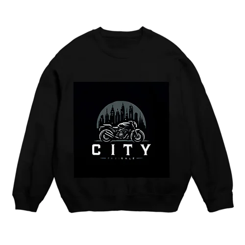 都市とバイクのダークロゴデザイン Crew Neck Sweatshirt