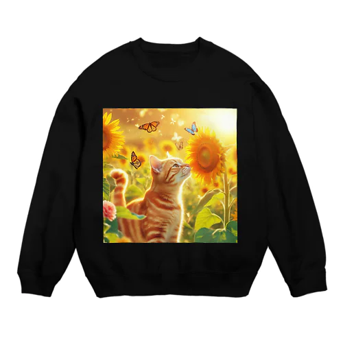 ひまわり　猫1 Crew Neck Sweatshirt