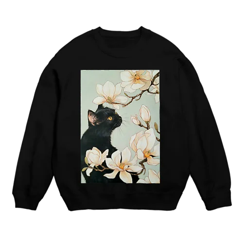 白木蓮と黒猫 Crew Neck Sweatshirt