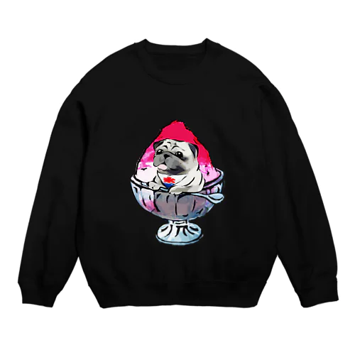 かき氷ワンちゃん　氷イチゴ　パグ　フォーン Crew Neck Sweatshirt