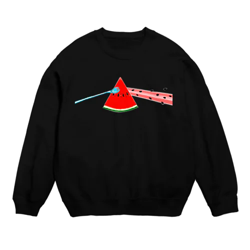 狂気と果汁ほとばしるスイカ Crew Neck Sweatshirt