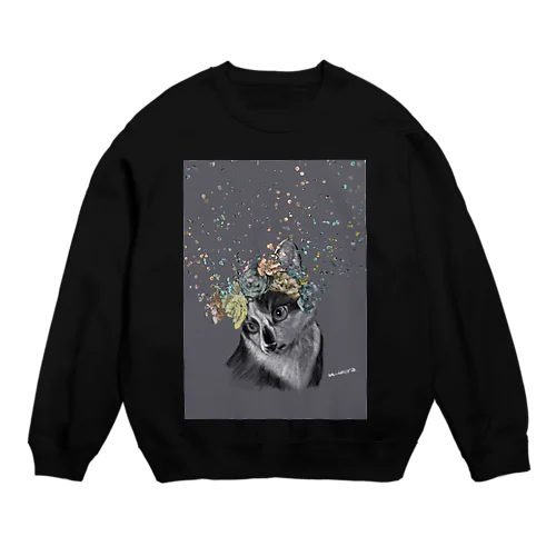 フラワーアートな猫💠 Crew Neck Sweatshirt