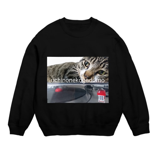 レコードプレイヤーと猫 Crew Neck Sweatshirt