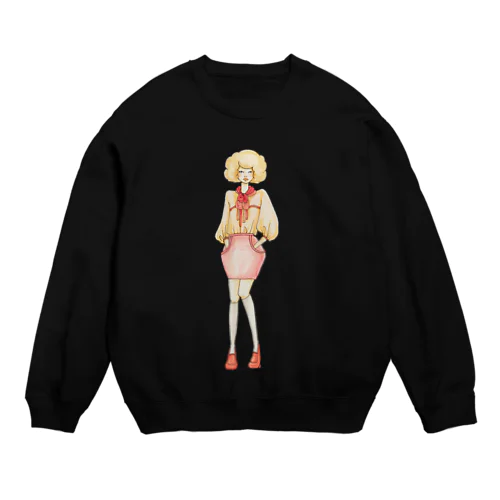 ファッションデザイン画イラスト 「ピンクの女の子」 Crew Neck Sweatshirt