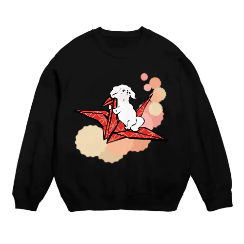 折り鶴　ペキニーズ　赤 Crew Neck Sweatshirt