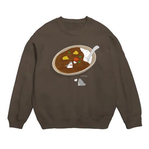 カレーの中と外で視線を交わすサメ Crew Neck Sweatshirt