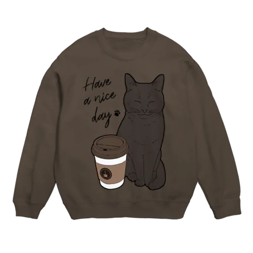 まったりカフェねこ（黒猫） Crew Neck Sweatshirt