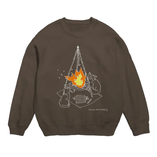 猫と焚き火 白線 Crew Neck Sweatshirt