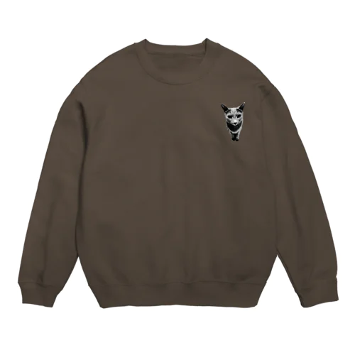 uni 猫 全身 モノクロ Crew Neck Sweatshirt