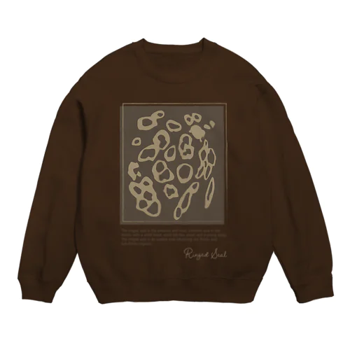 ワモン アザラシ 柄 ブラウン Ringed seal pattern Brown Crew Neck Sweatshirt