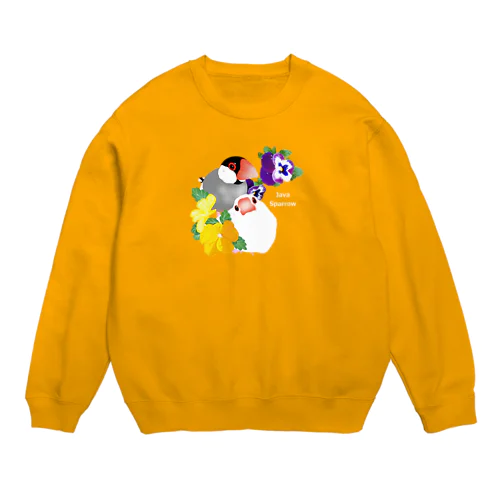 パンジーと文鳥さん（ロゴ白） Crew Neck Sweatshirt