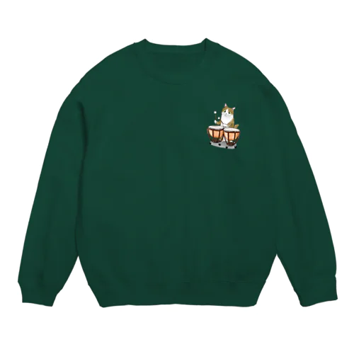 ティンパニーを叩く猫 Crew Neck Sweatshirt