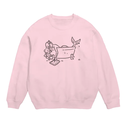 浴室でタブレットを使う人魚【くろ】 Crew Neck Sweatshirt