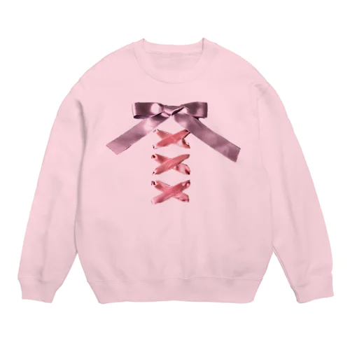 Pink × Lavender Lased-up Ribbon Crew Neck Sweatshirt