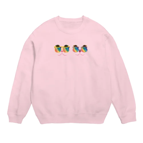 猫のＭｏｌとＫａｒｏｎ　虹色サングラス Crew Neck Sweatshirt