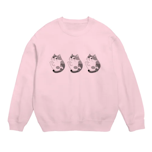 3匹のコミックタッチ三毛ちゃん🖤🤍🖤 〘モノクロ〙 Crew Neck Sweatshirt