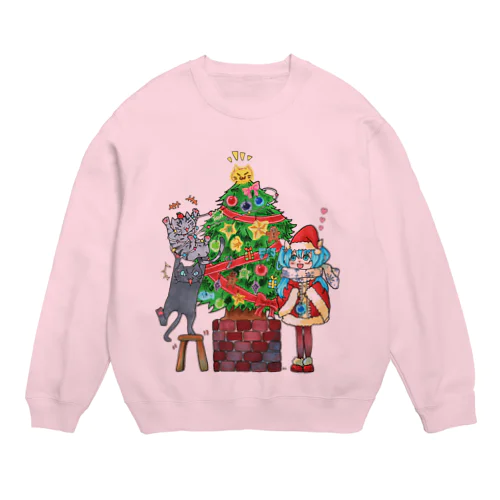 クリスマス🎄私mikuとうちの子２にゃんのX'mas🎄ツリーVer. Crew Neck Sweatshirt