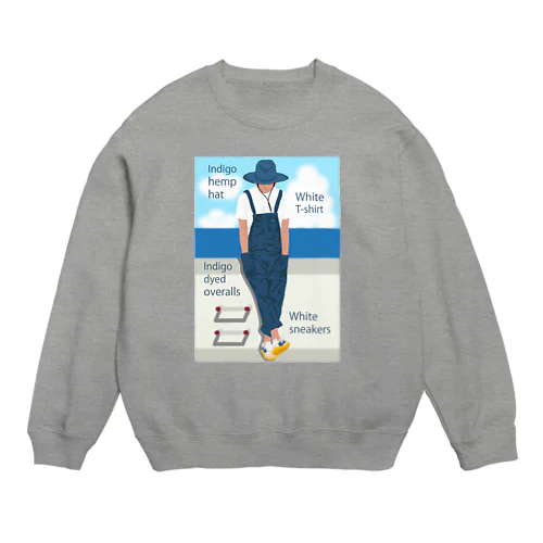 海とインディゴオーバーオールの青年 Crew Neck Sweatshirt