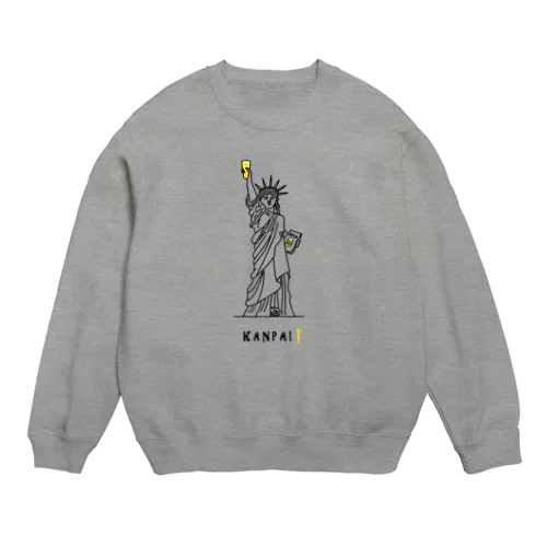 彫刻 × BEER（自由の女神）黒線画 Crew Neck Sweatshirt