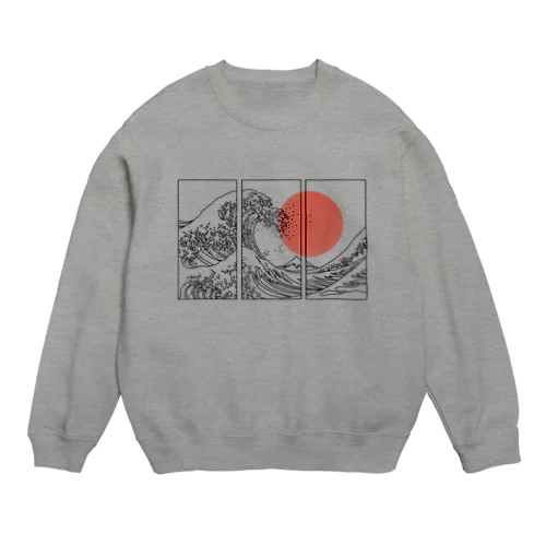 Retro Japanese Japan Flag Great Wave Outline Graphic Crew Neck Sweatshirt