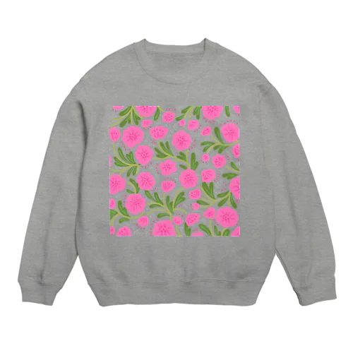 手描きの花柄（ピンク） Crew Neck Sweatshirt