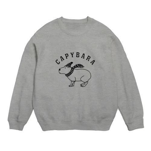 カピバラ 動物イラスト アーチロゴ Crew Neck Sweatshirt