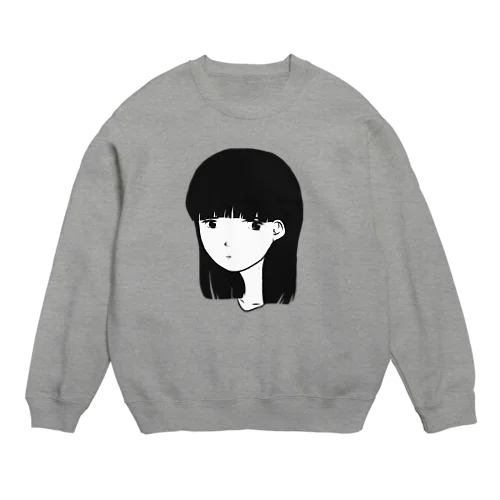 無表情黒髪少女 Crew Neck Sweatshirt