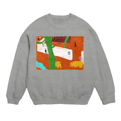 伴サイ小便小僧竹風鈴図屁撒き Crew Neck Sweatshirt