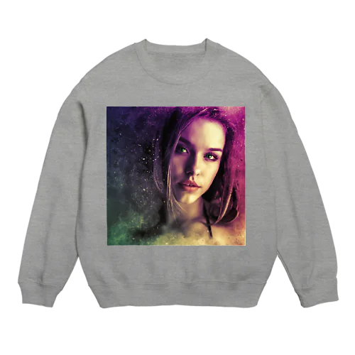 Beautiful woman with purple hair and dark brown eyes  紫色の髪と濃い茶色の目を持つ美しい女性 Crew Neck Sweatshirt