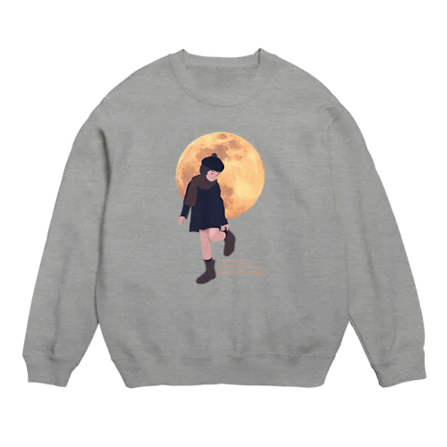 月と黒ワンピの女の子 Crew Neck Sweatshirt