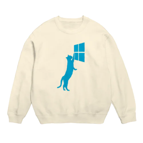 立って窓の外を眺めるネコ ニャルソック Crew Neck Sweatshirt