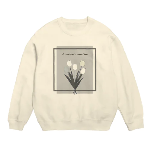 grayish color × white × charcoal ×  tulip bouquet Crew Neck Sweatshirt