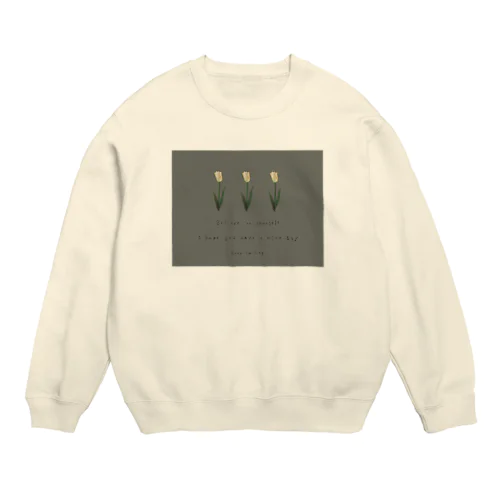 Khaki gray × Cream three tulip Crew Neck Sweatshirt