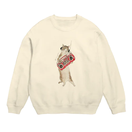 壊れかけのラジカセにゃんこ Crew Neck Sweatshirt