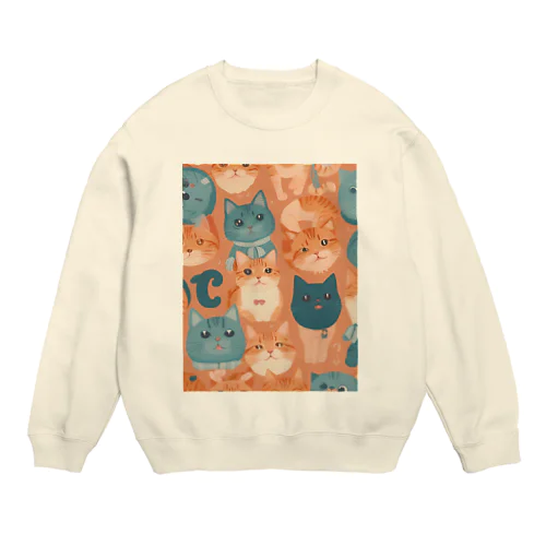 少し不思議なねこのアート Crew Neck Sweatshirt