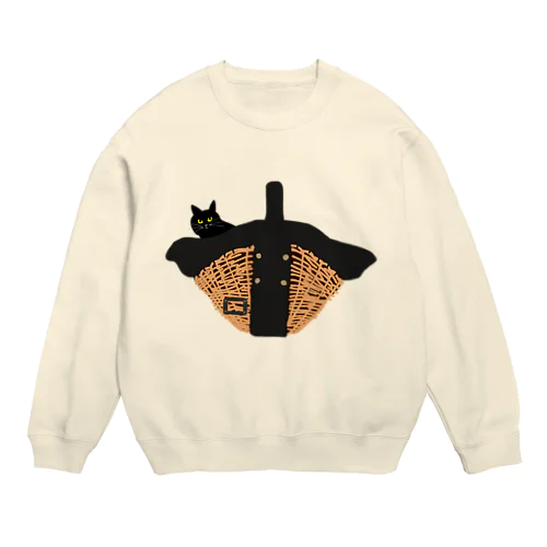 カゴバッグと黒猫 Crew Neck Sweatshirt