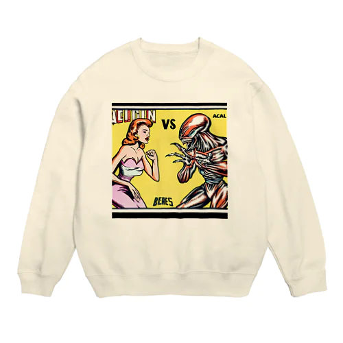 エイリアン　ｖｓ　金髪美女 Crew Neck Sweatshirt