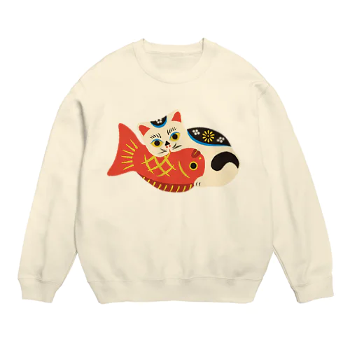 鯛くわえ猫 Crew Neck Sweatshirt