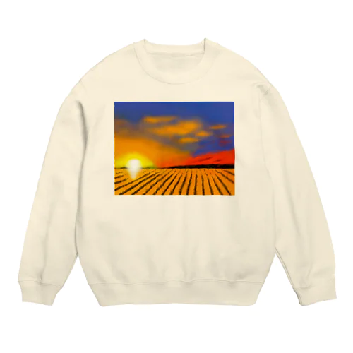 田んぼと夕焼け Crew Neck Sweatshirt