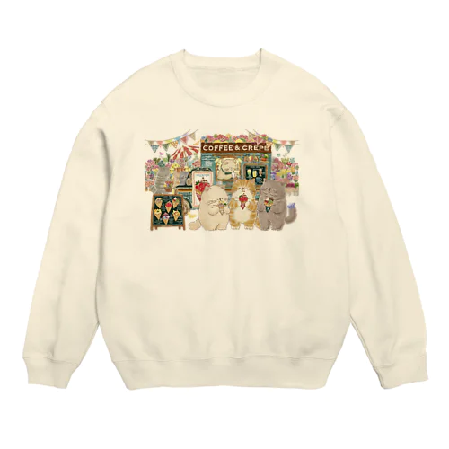 （②花マルシェバージョン）マスターのクレープ屋さん　※背景にお花がないシンプルバージョンもあります Crew Neck Sweatshirt