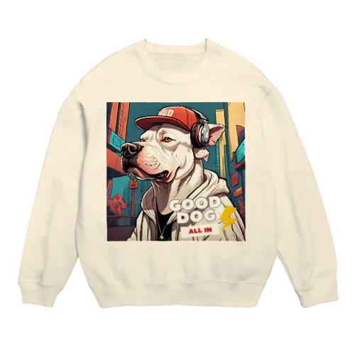 ストリート風の雰囲気が漂う犬のデザインです。 Crew Neck Sweatshirt