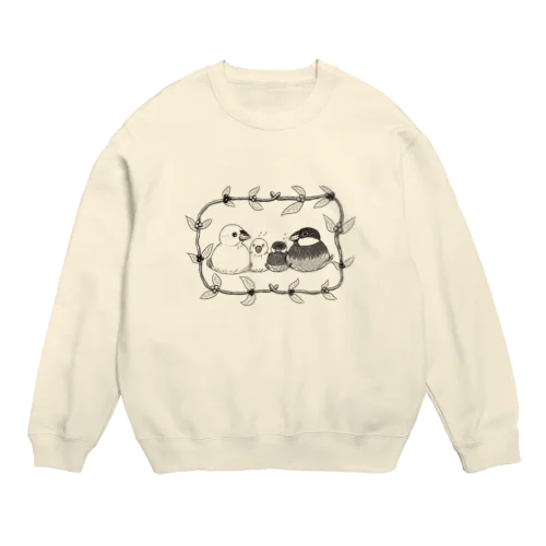 ふわもち文鳥家族 モノクロ Crew Neck Sweatshirt